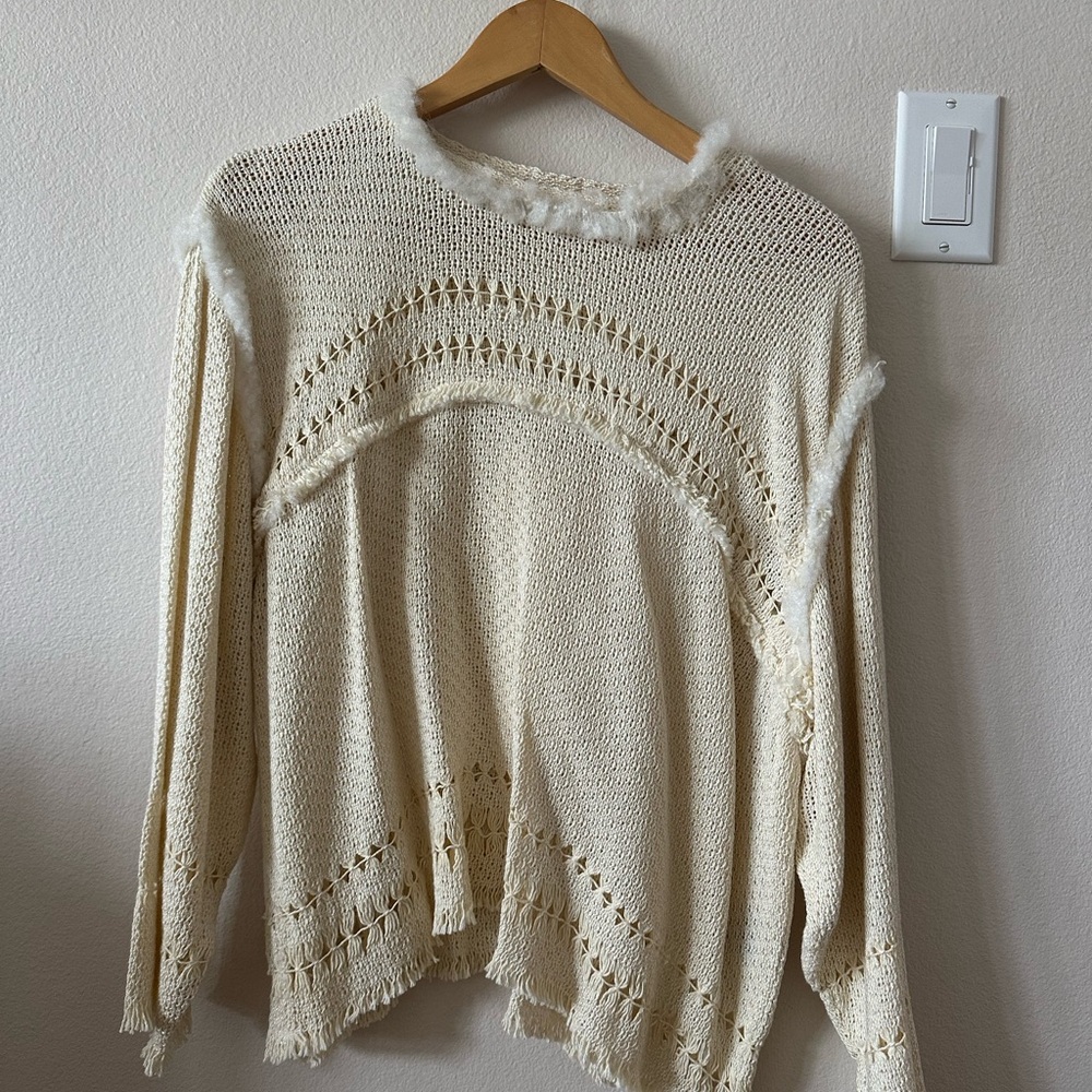 Isabel Marant Cream Crew Neck Sweater with Textural Knit Detailing